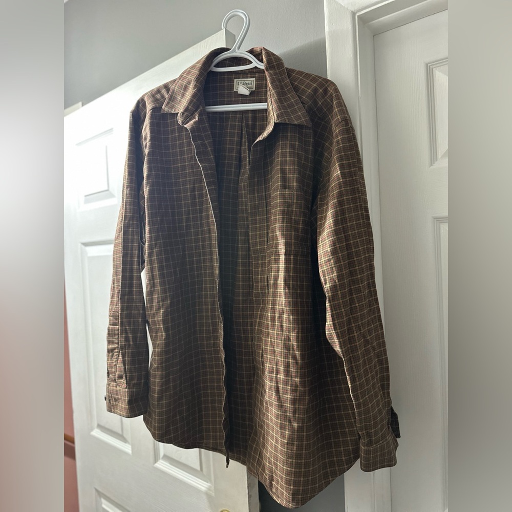 L.L. Bean Brown Plaid Lightweight Shirt Jacket